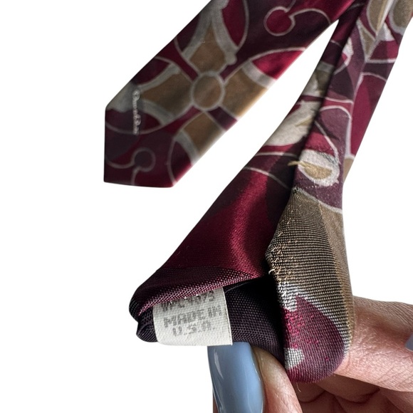 Oscar de la Renta Studio Silk Tie Red Gold Abstract Print Vintage Y2K Bold H16 - Picture 2 of 5